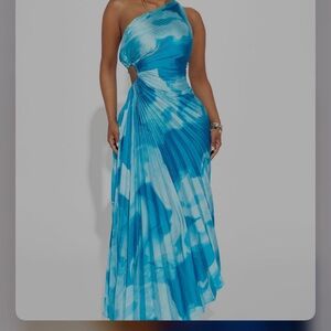 Fashion Nova Blue One-Shoulder Sundress